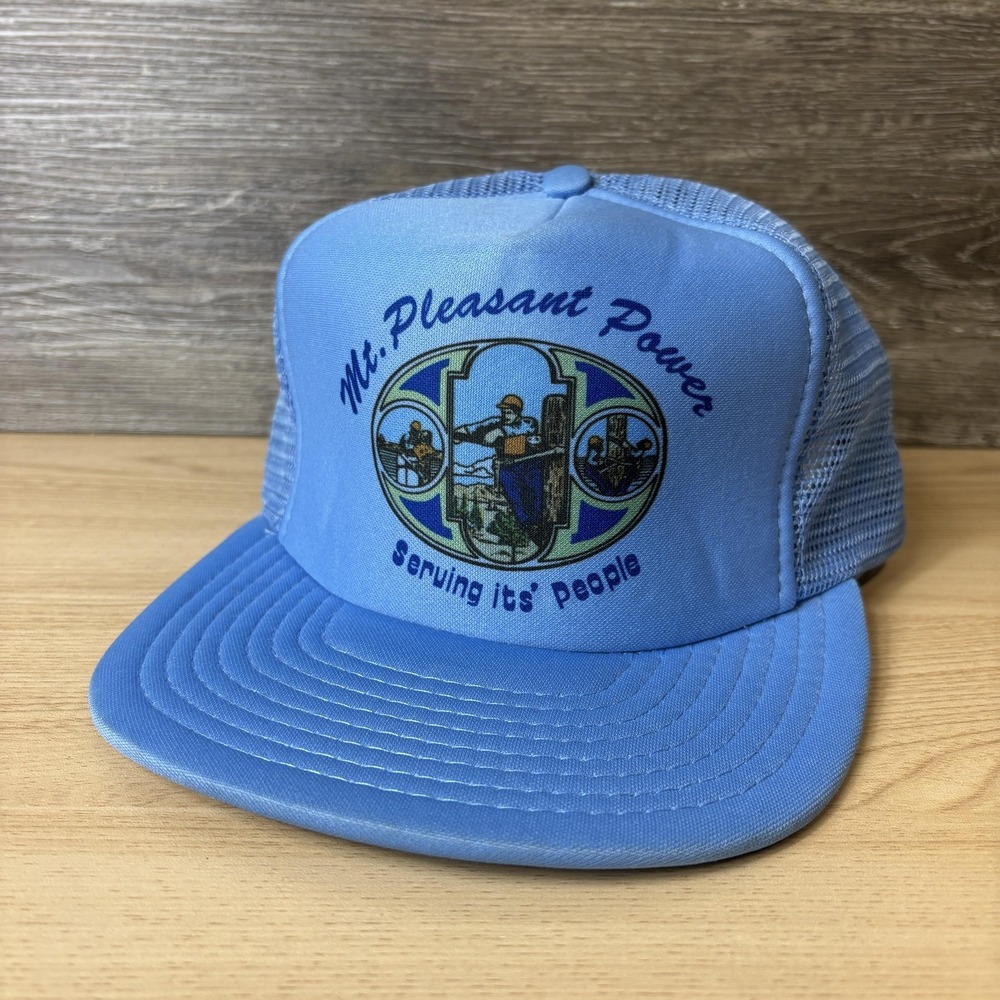VINTAGE Mt. Pleasant Power Hat Cap Snap Back One Size Trucker Utah 90s - Picture 3 of 9